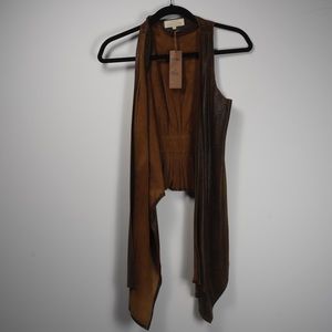 Chester Brown Drape Boho Southwestern Vest Cardigan 100% Leather NWT